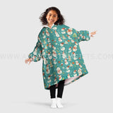 Personalized Snowman Mint Snug Oversized Wearable Hoodie Blanket