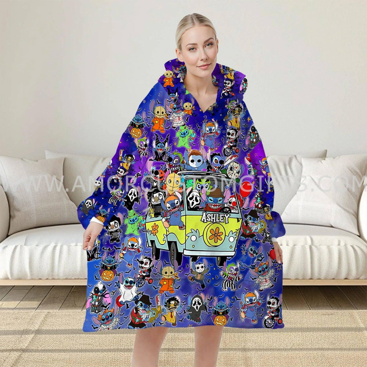 Personalized Stitch Get in Loser Halloween Snug Oversized Wearable Hoodie Blanket