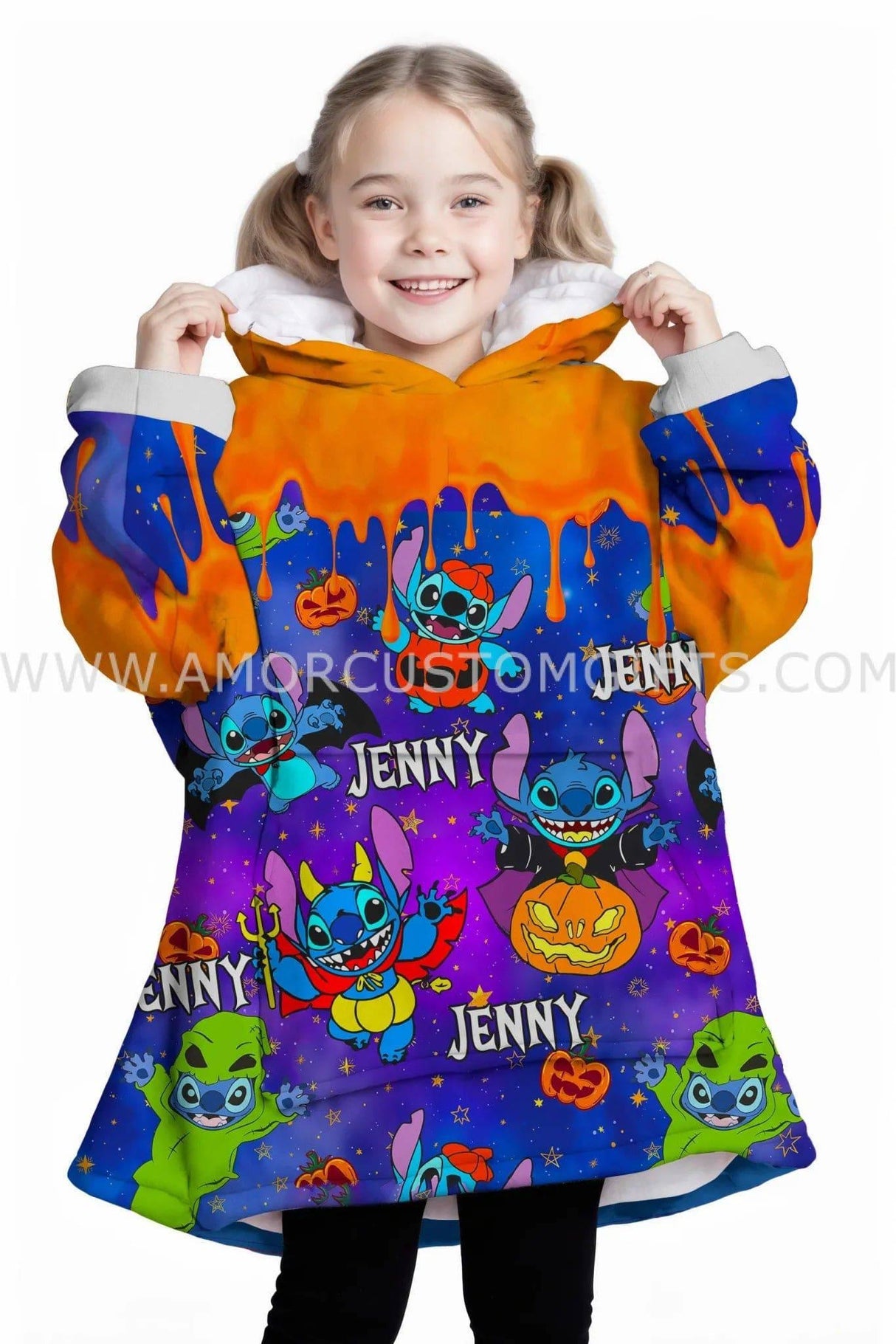 Personalized Stitchy Jack-O-Lantern Halloween Snug Oversized Wearable Hoodie Blanket