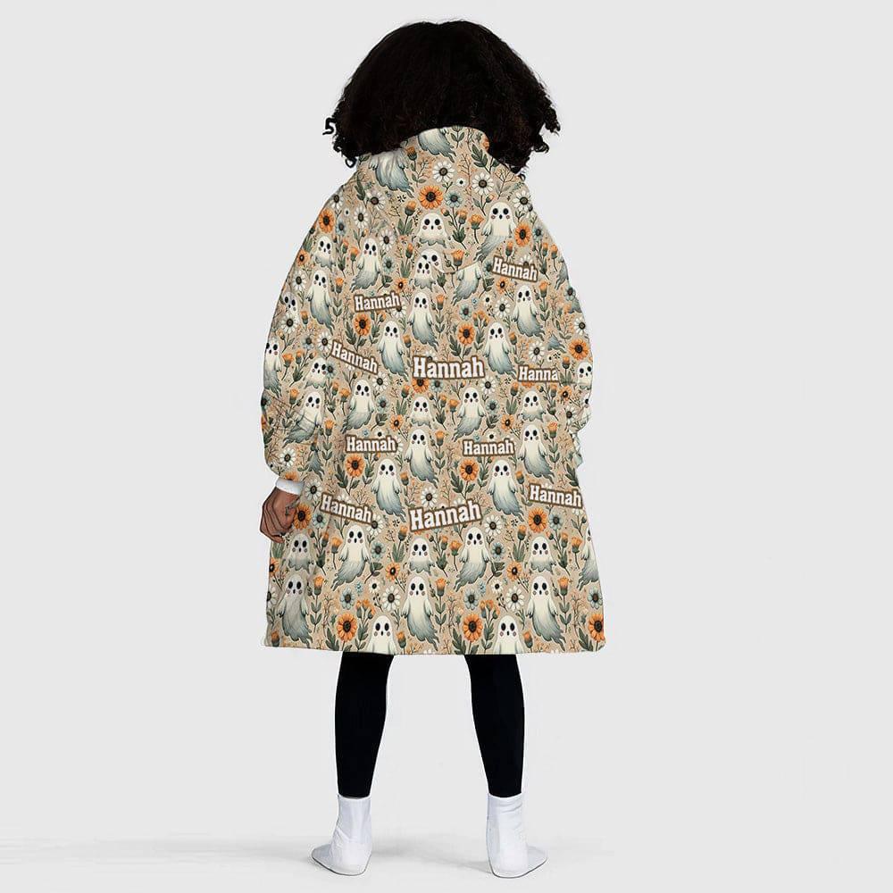 Personalized Trippy Ghost Embroidery Ghosts Halloween Snug Oversized Wearable Hoodie Blanket