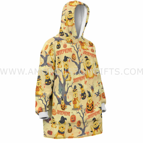 Personalized Winnie Bear Fall Halloween Snug Oversized Wearable Hoodie Blanket