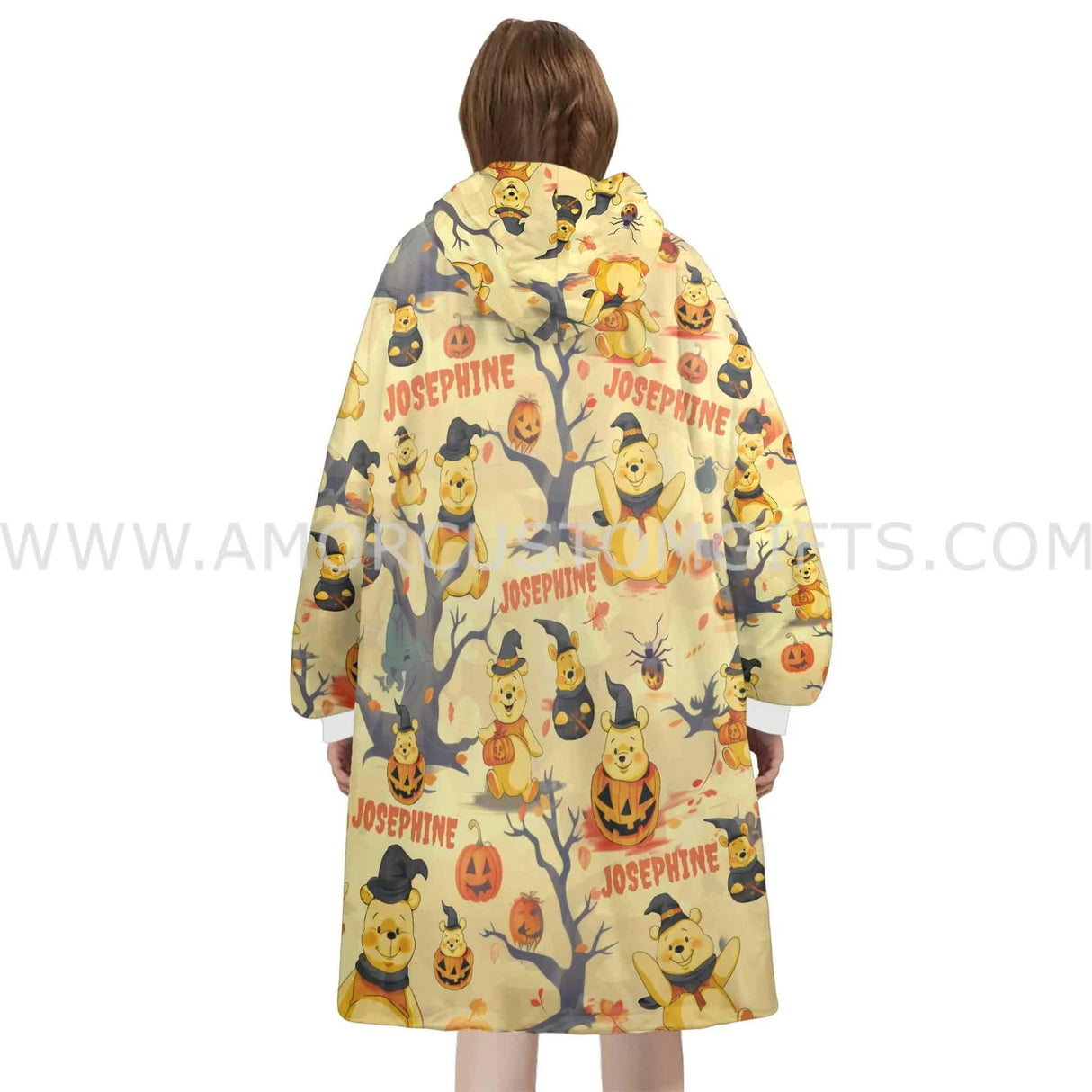 Personalized Winnie Bear Fall Halloween Snug Oversized Wearable Hoodie Blanket