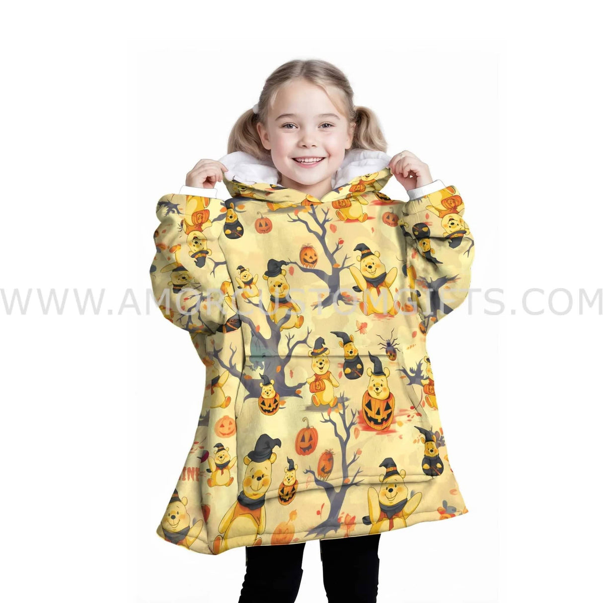 Personalized Winnie Bear Fall Halloween Snug Oversized Wearable Hoodie Blanket