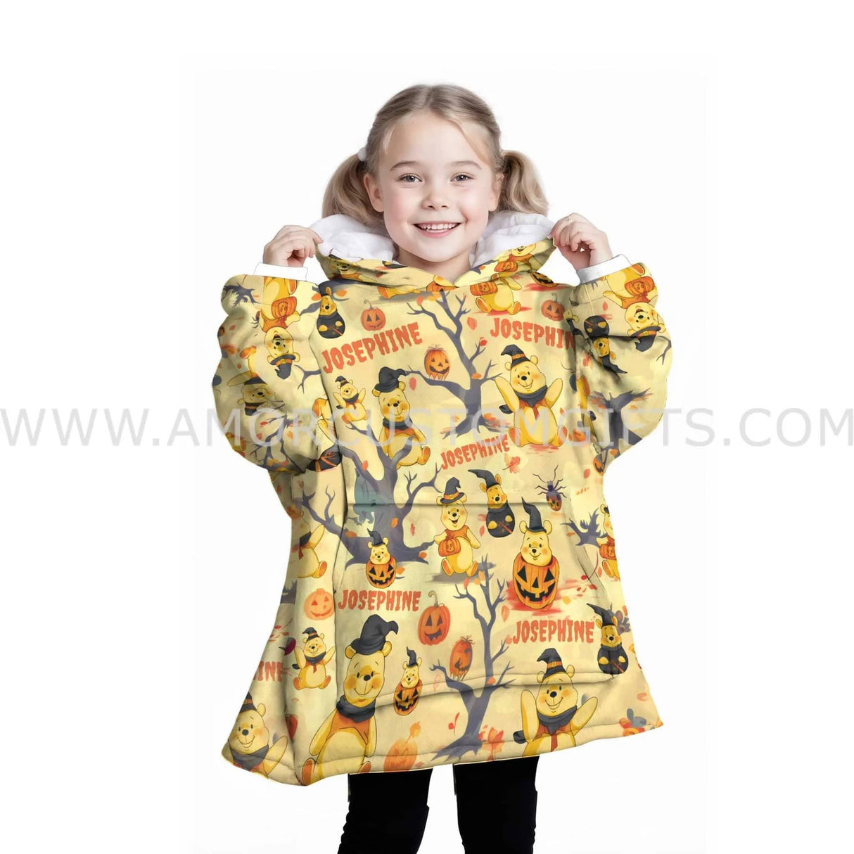 Personalized Winnie Bear Fall Halloween Snug Oversized Wearable Hoodie Blanket