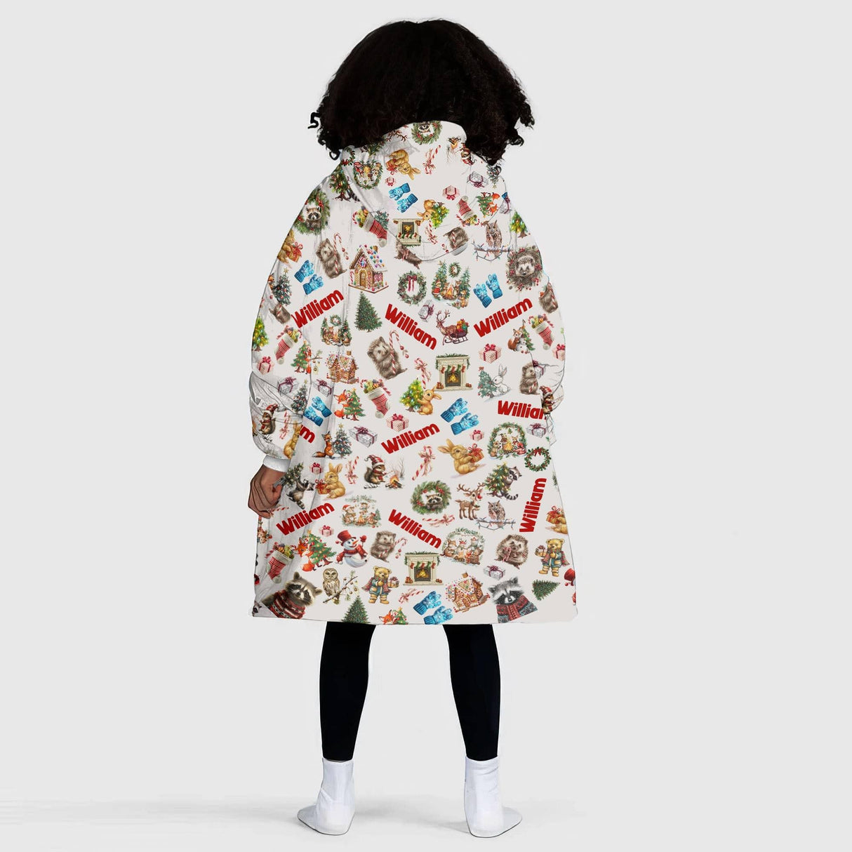 Personalized Woodland Christmas Winter Animals Snug Oversized Wearable Hoodie Blanket