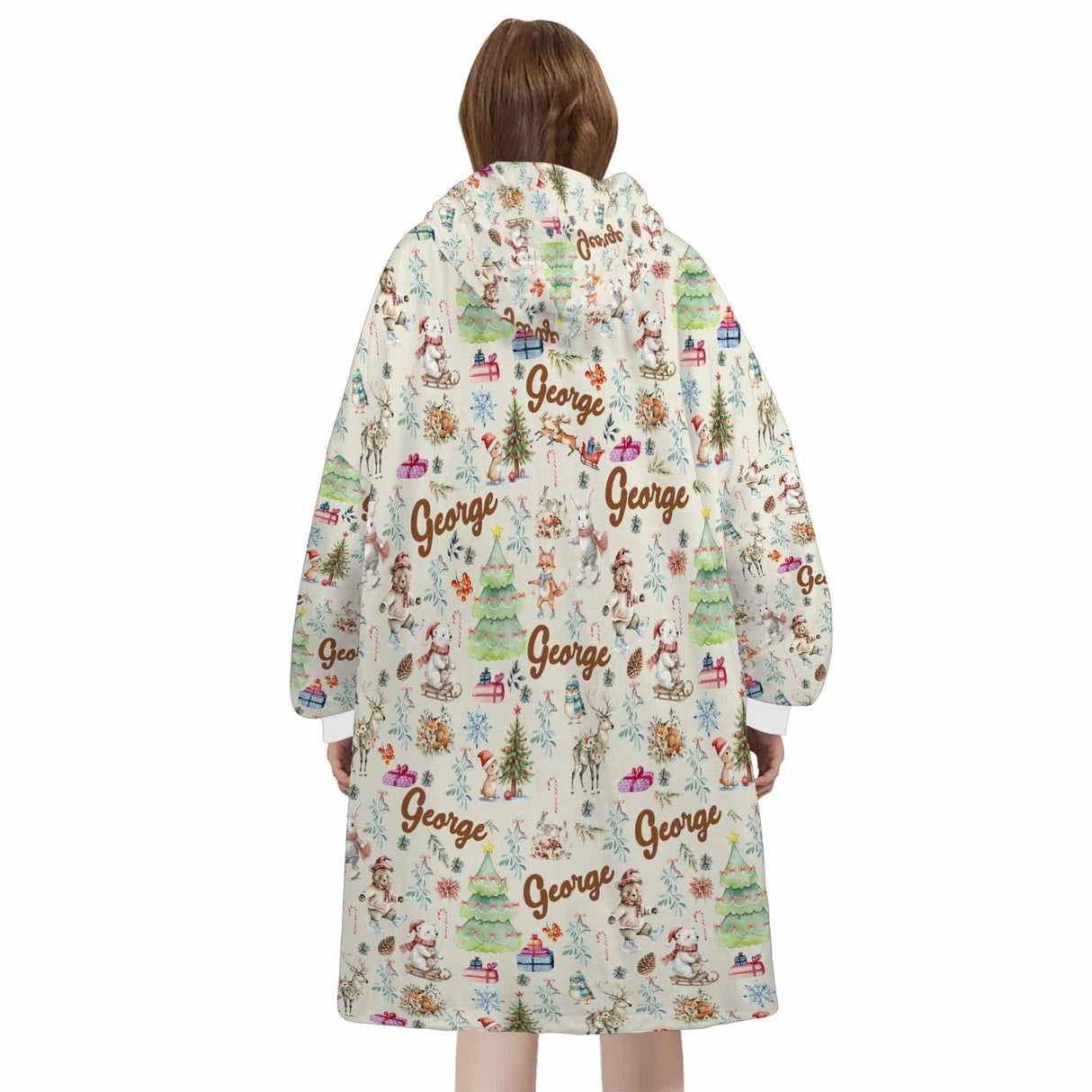 Personalized Woodland Christmas Winter Animals Snug Oversized Wearable Hoodie Blanket