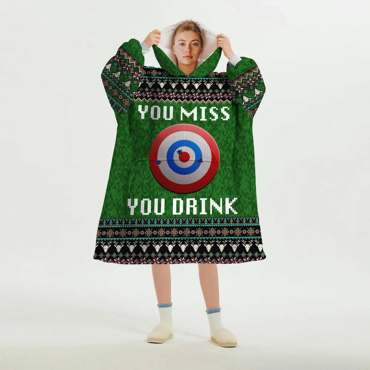 Personalized You Miss You Drink Christmas Snug Oversized Wearable Hoodie Blanket