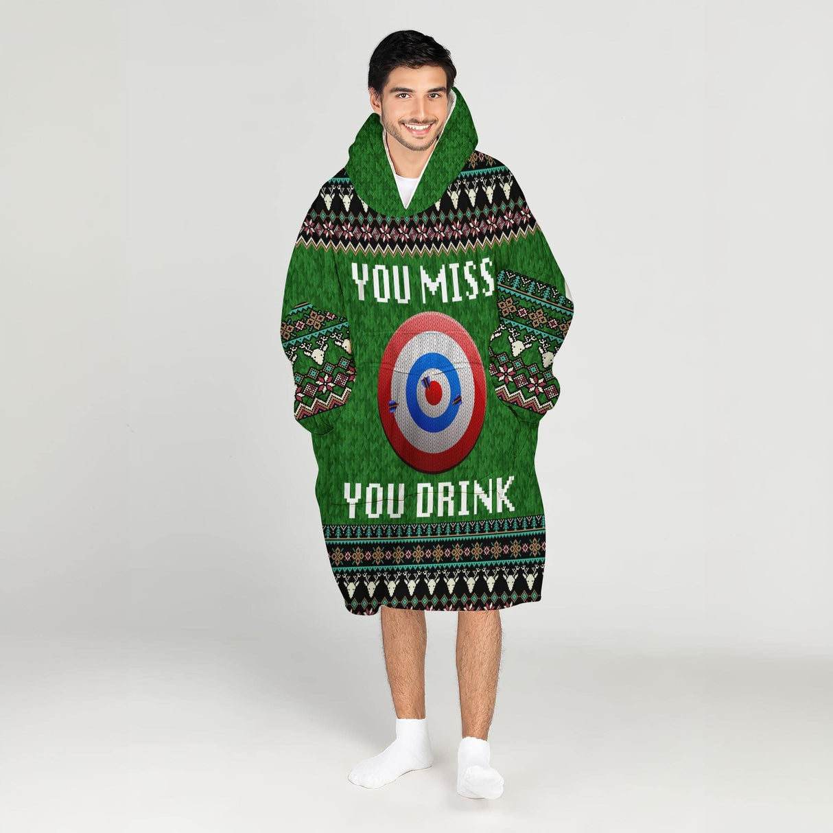 Personalized You Miss You Drink Christmas Snug Oversized Wearable Hoodie Blanket