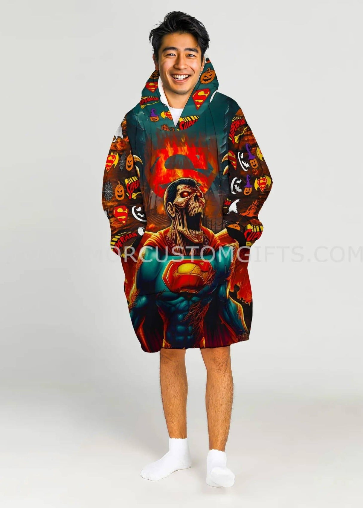 Personalized Zombie Superman Halloween Snug Oversized Wearable Hoodie Blanket