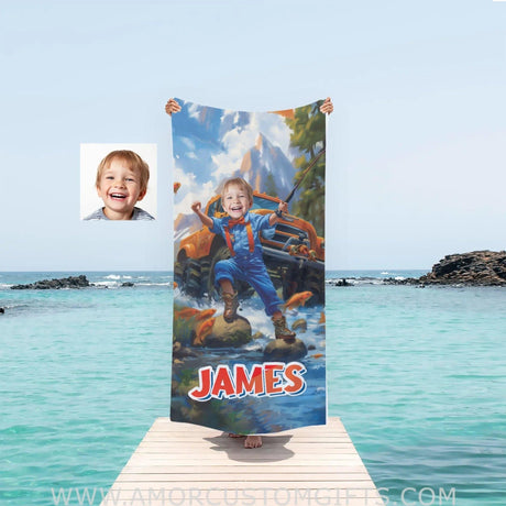 Personalized Blippii Monster Truck Boy Fishing Boy Photo Beach Towel