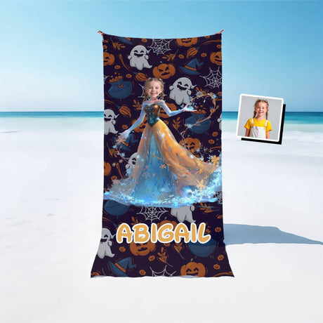 Personalized face & Name Fairy Tale Princess Halloween Girl Beach Towel