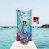 Personalized face & Name Fashion Doll Pink Doll Mermaid Girl Beach Towel