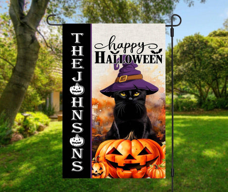 Cat Lovers - Happy Halloween Witch Cat - Personalized Flag