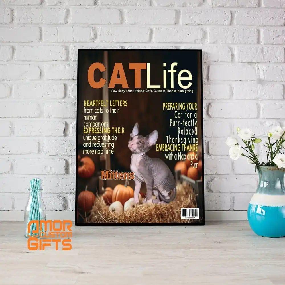 Posters, Prints, & Visual Artwork Cat Lovers - Cat Thanksgiving Magazine 3 - Personalized Pet Poster Canvas Print