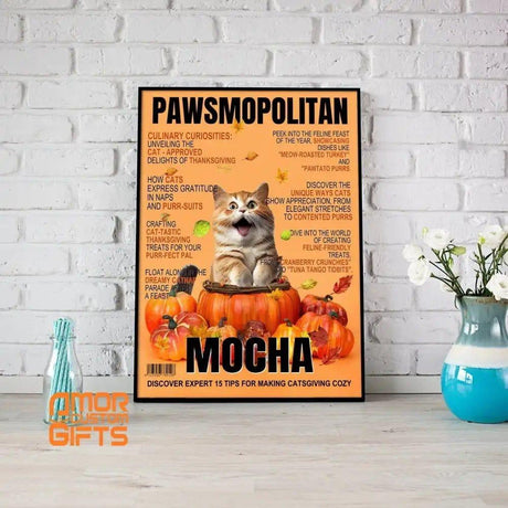 Posters, Prints, & Visual Artwork Cat Lovers - Cat Thanksgiving Pawsmopolitan Magazine 5 - Personalized Pet Poster Canvas Print