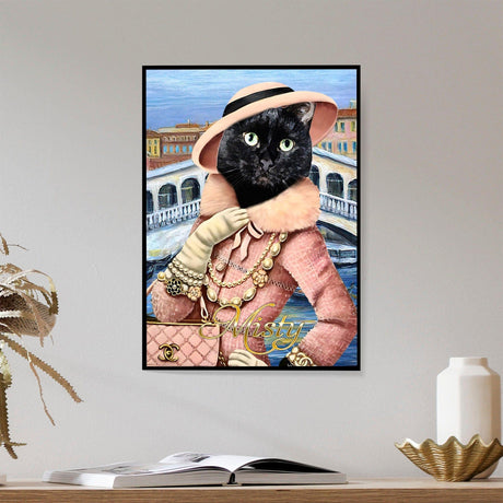 Posters, Prints, & Visual Artwork Cat Lovers - Cat Wearing Luxury Bag - Personalized Pet Poster Canvas Print