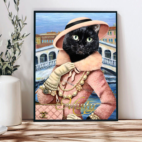 Posters, Prints, & Visual Artwork Cat Lovers - Cat Wearing Luxury Bag - Personalized Pet Poster Canvas Print