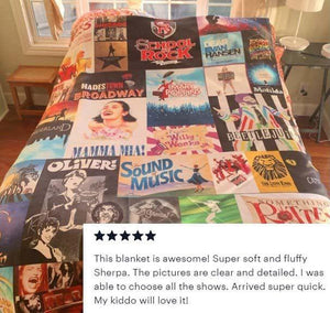 Blankets Custom Broadway Musicals Posters Collage Blanket | Personalized Custom Fleece Blanket, Music Theather Lover Gift Bedding Throw Tapestry