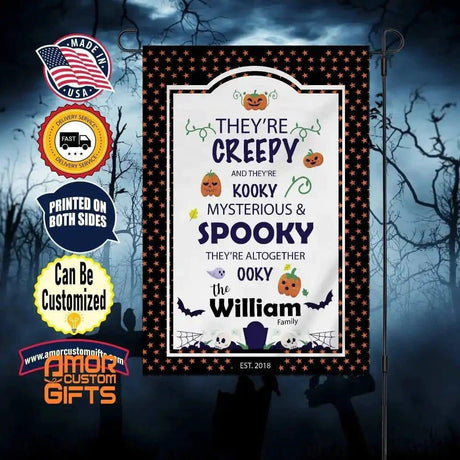 Yard Signs & Flags Custom Creepy Spooky Halloween Garden House Flag, SPECIAL 2 SIDE PRINTINGS, Custom Halloween Garden House Flag. Custom Name Flag