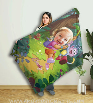 Blankets Custom Face & Name Dora Girl Blanket