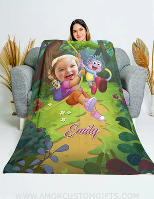 Blankets Custom Face & Name Dora Girl Blanket