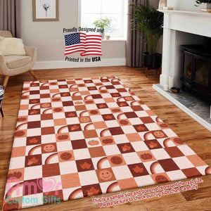 Mats & Rugs Fall Pumpkin Checkerboard Rugs | Fall Pumpkin Checkerboard Home Carpet, Mat, Home Decor