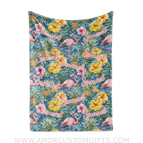 Blankets Custom Flamingos Pineapples Tropical Summer Blanket