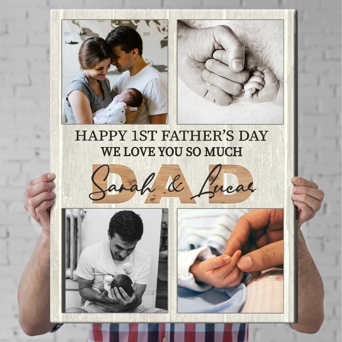 Custom Happy 1st Fathers Day Photo Canvas Poster Print - Amor Custom Gifts