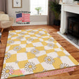 Mats & Rugs Orange Flower Retro Checkerboard Rugs | Orange Flower Retro Checkerboard Area Rug | Orange Flower Retro Home Carpet, Mat, Home Decor