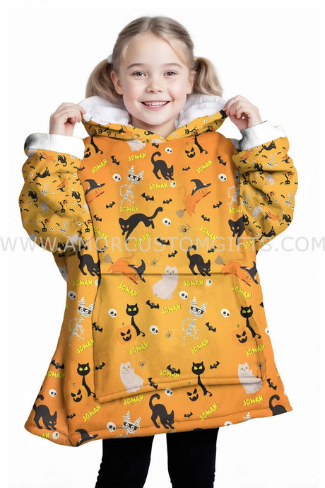 Custom Personalized Bats Cat Mummy Cat Halloween Snug Oversized Wearable Hoodie Blanket-Hoodie Blanket-Amor Custom Gifts