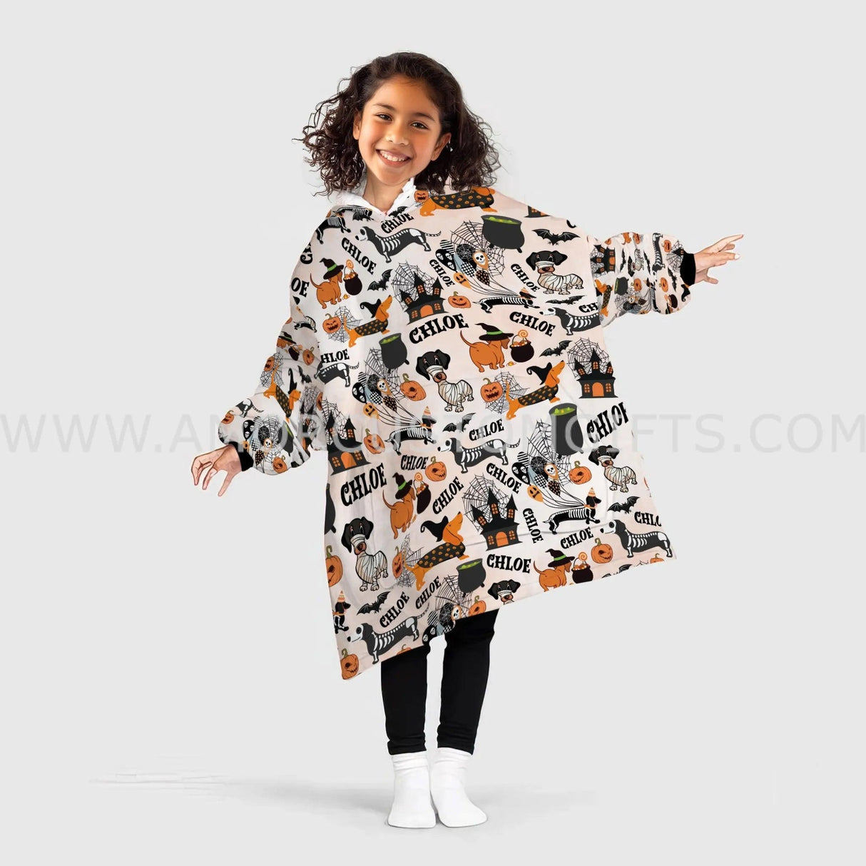 Custom Personalized Dachshund Dog Lover Halloween Snug Oversized Wearable Hoodie Blanket-Hoodie Blanket-Amor Custom Gifts