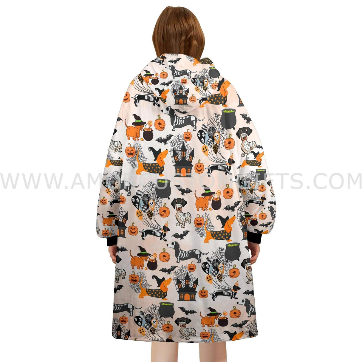 Custom Personalized Dachshund Dog Lover Halloween Snug Oversized Wearable Hoodie Blanket-Hoodie Blanket-Amor Custom Gifts