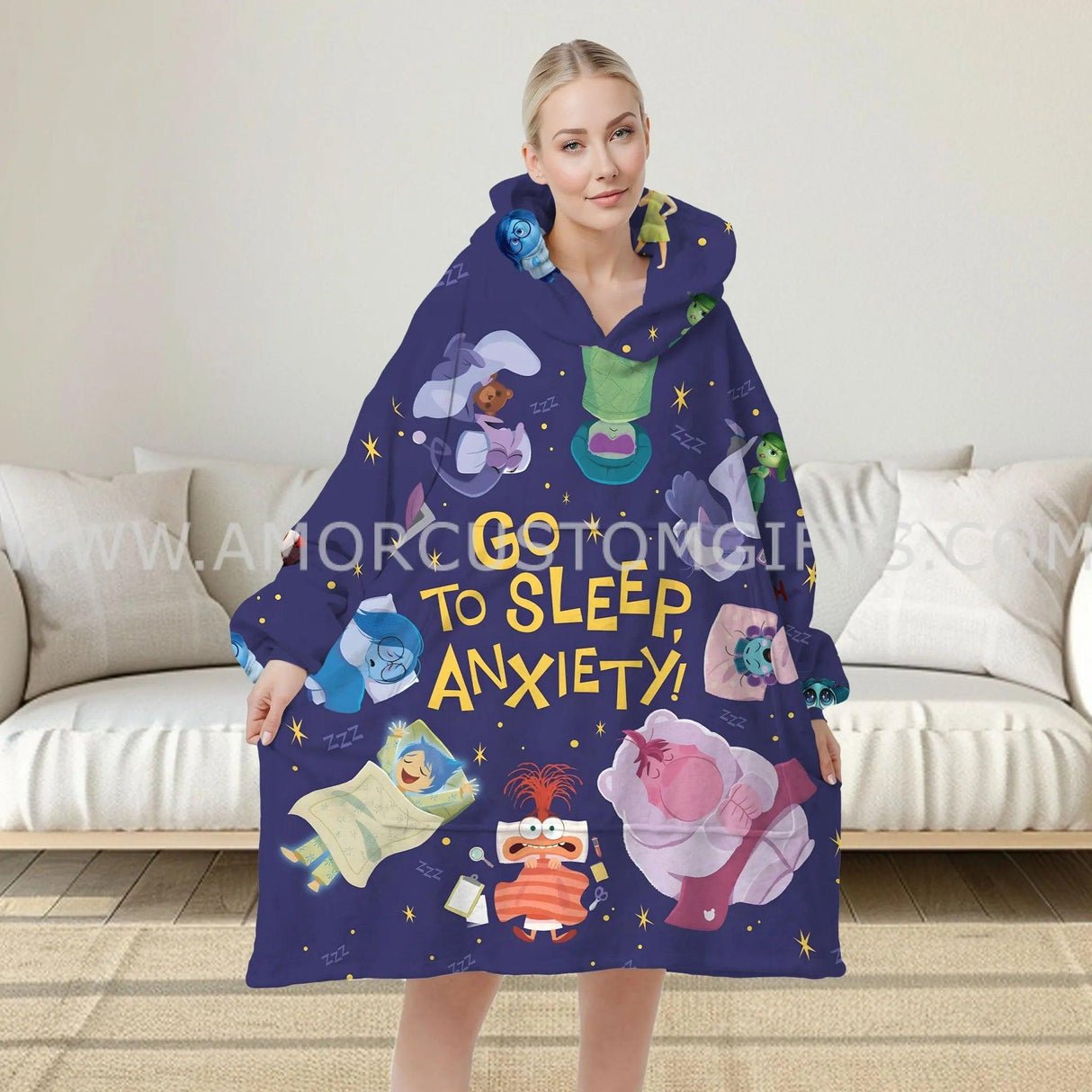 Custom Personalized Emotional icon Puzzle Emotion Joy Fear Anger Snug Oversized Wearable Hoodie Blanket-Hoodie Blanket-Amor Custom Gifts