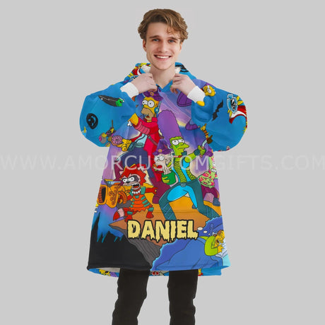 Custom Personalized Family Yellow Cartoon Character Snug Oversized Wearable Hoodie Blanket-Hoodie Blanket-Amor Custom Gifts