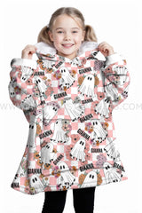 Custom Personalized Floral Cute Ghost Checkered Pattern Halloween Snug Oversized Wearable Hoodie Blanket-Hoodie Blanket-Amor Custom Gifts