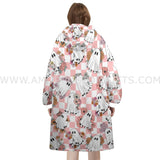 Custom Personalized Floral Cute Ghost Checkered Pattern Halloween Snug Oversized Wearable Hoodie Blanket-Hoodie Blanket-Amor Custom Gifts