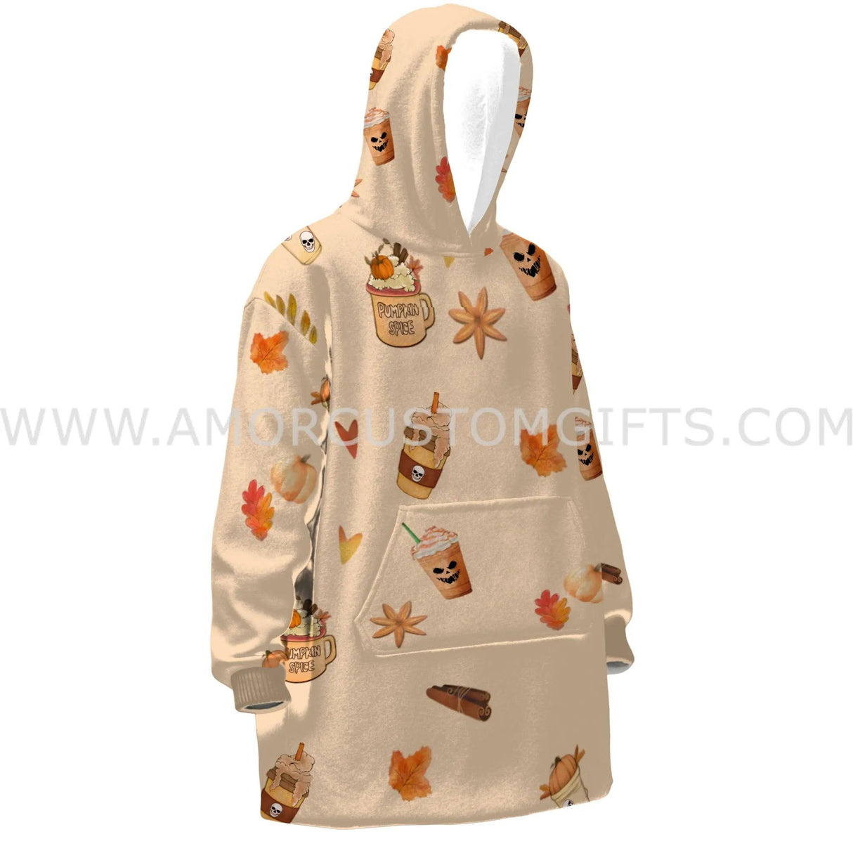 Custom Personalized Pumpkin Spice Fall Halloween Snug Oversized Wearable Hoodie Blanket-Hoodie Blanket-Amor Custom Gifts