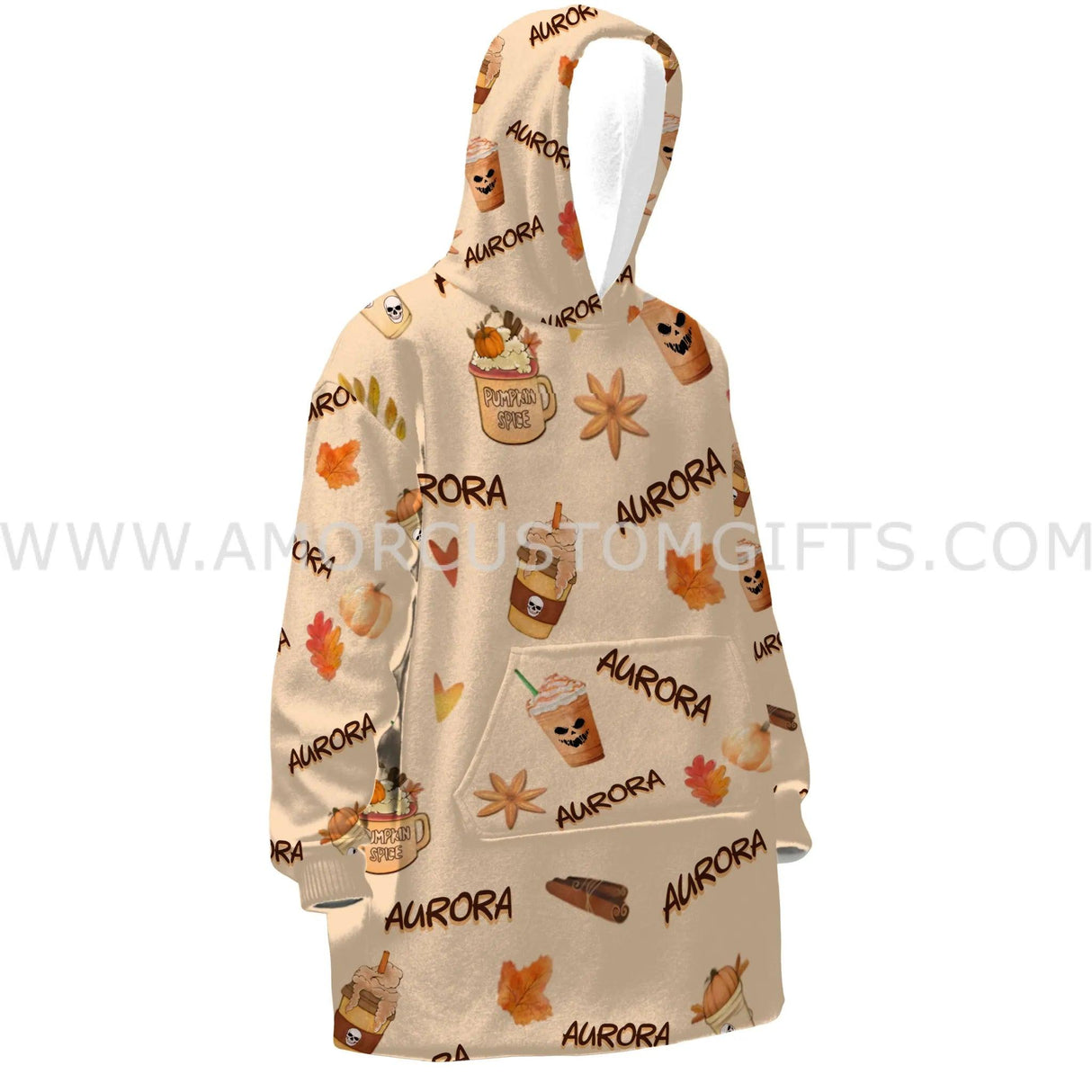 Custom Personalized Pumpkin Spice Fall Halloween Snug Oversized Wearable Hoodie Blanket-Hoodie Blanket-Amor Custom Gifts