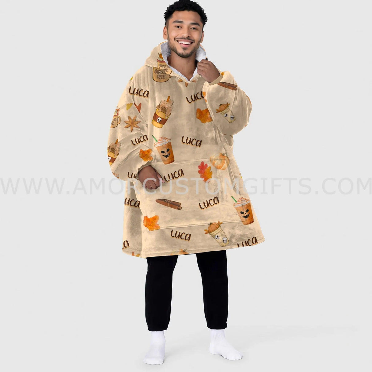 Custom Personalized Pumpkin Spice Fall Halloween Snug Oversized Wearable Hoodie Blanket-Hoodie Blanket-Amor Custom Gifts