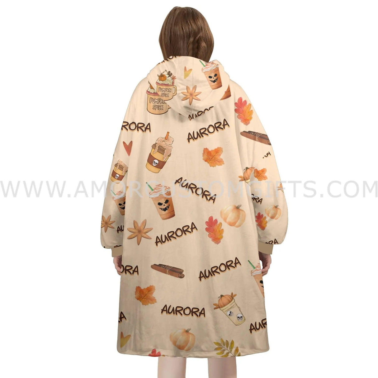 Custom Personalized Pumpkin Spice Fall Halloween Snug Oversized Wearable Hoodie Blanket-Hoodie Blanket-Amor Custom Gifts