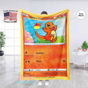 Blankets Custom PK Charmander Blanket | Personalized Pokemon Card Blanket Throw