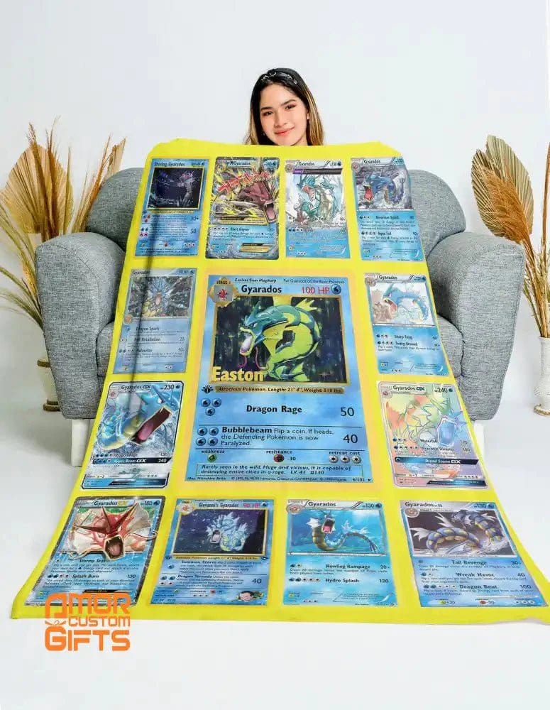 Blankets Custom PK Multi Gyarados Blanket | Personalized Anime Manga Game Lover Collection Card Blanket