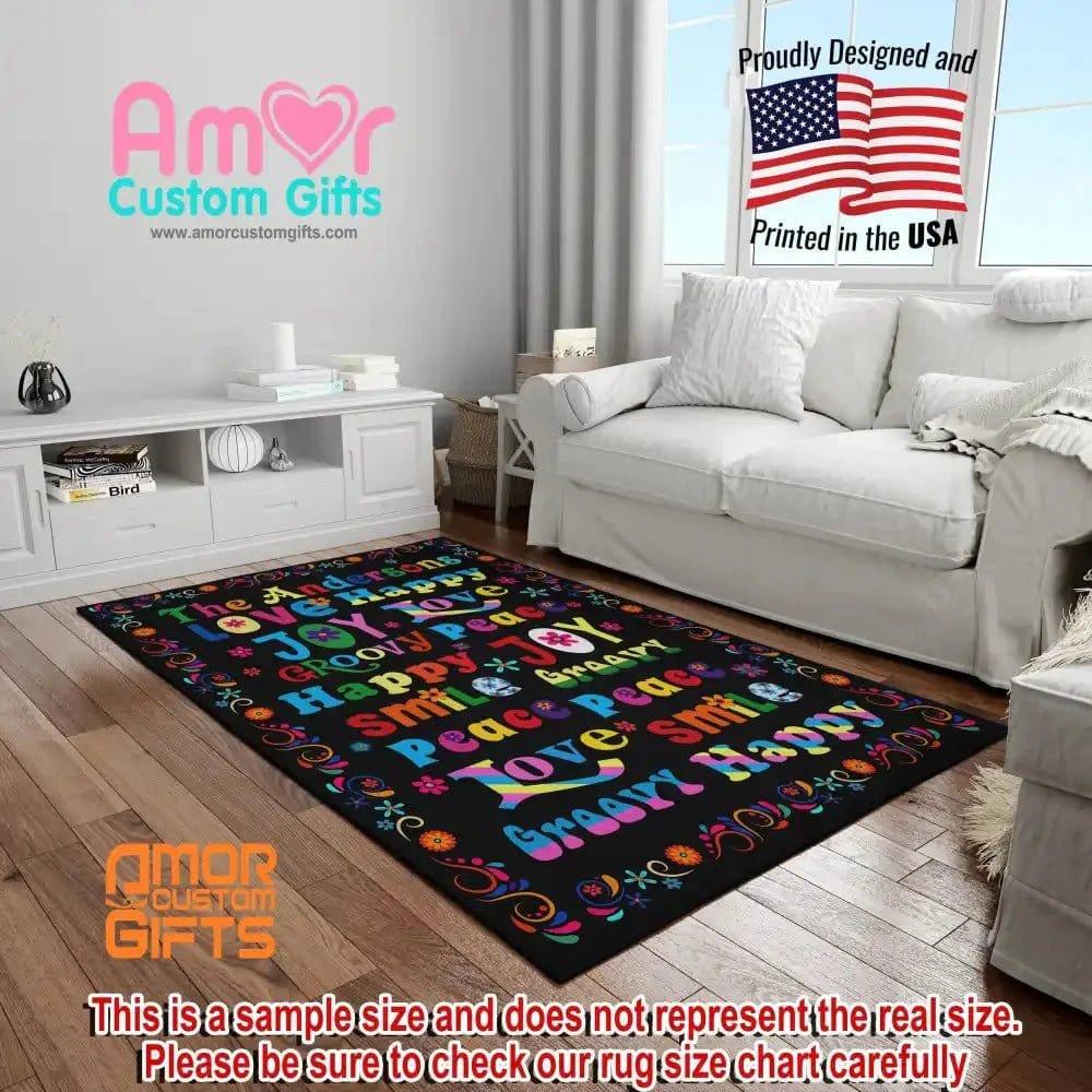 Mats & Rugs Retro Happy Love Rugs | Retro Happy Love Area Rug | Retro Home Carpet, Mat, Home Decor