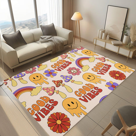 Mats & Rugs Retro Rainbow Mushroom Rugs | Retro Rainbow MushroomThin Area Rug , Floormat