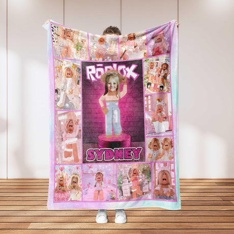 Blankets Custom Roblox Girls Photo Blanket | Personalized Photo Blanket Roblox Inspired Theme