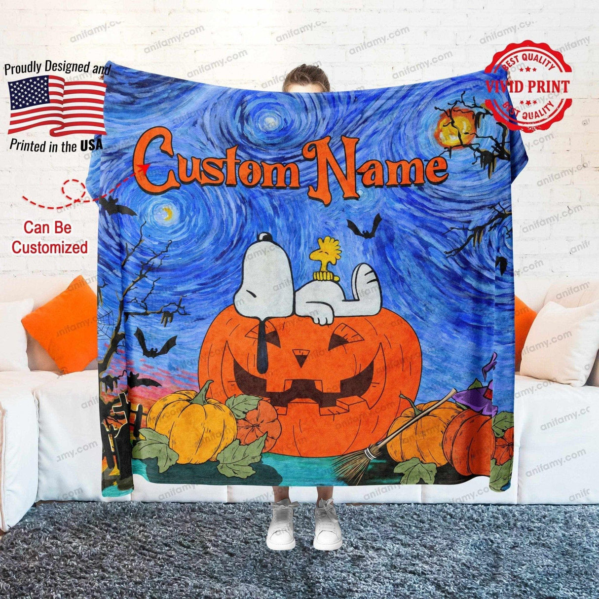 Blankets Custom Snoopy &  Van Gogh Blanket, Personalized Fleece Blanket,  Customized Blanket