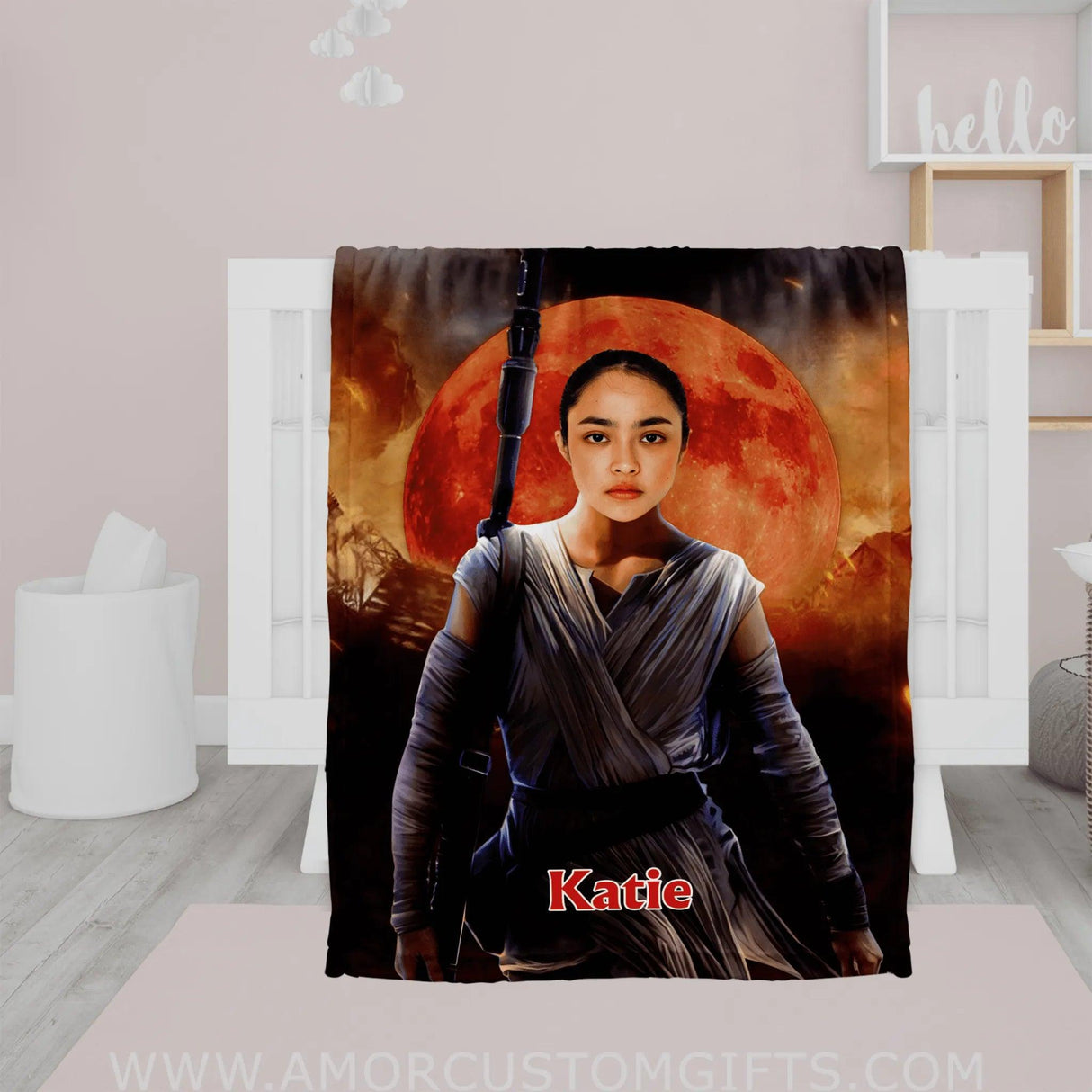 Blankets Custom Face & Name Star Wars Rey Girl Blanket