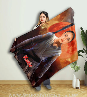 Blankets Custom Face & Name Star Wars Rey Girl Blanket