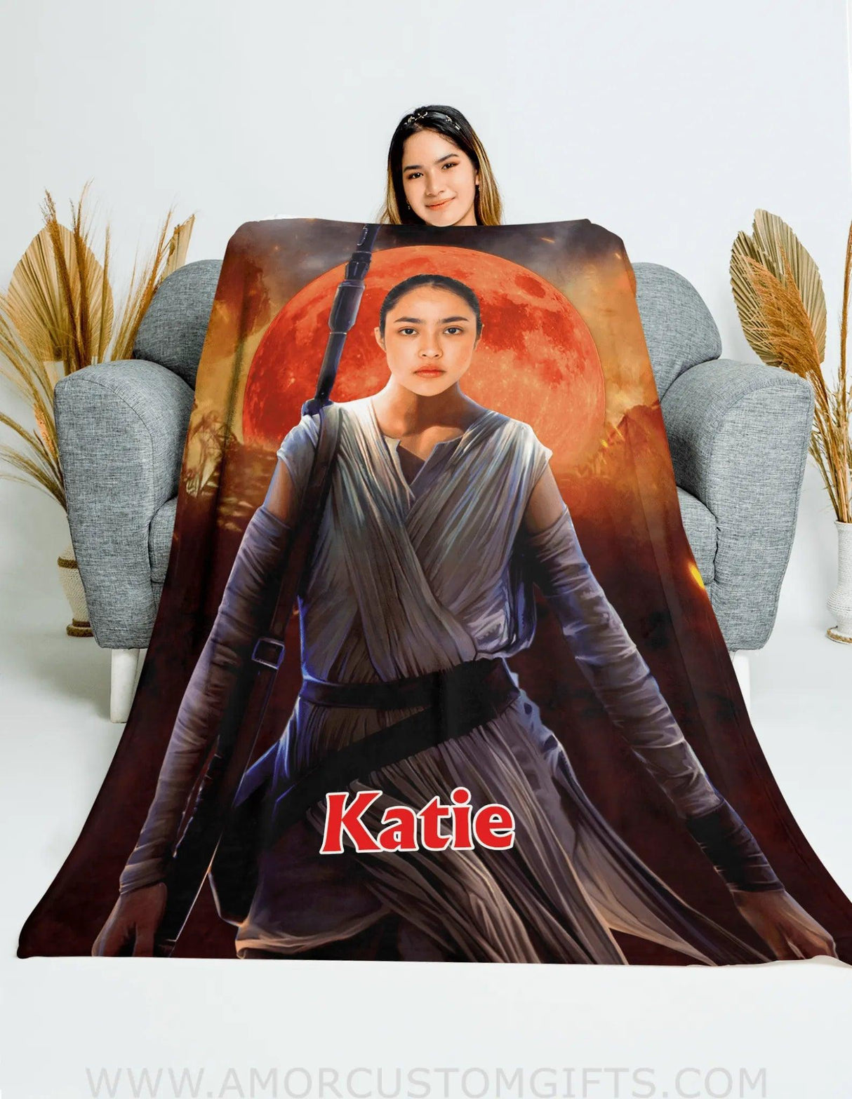 Blankets Custom Face & Name Star Wars Rey Girl Blanket