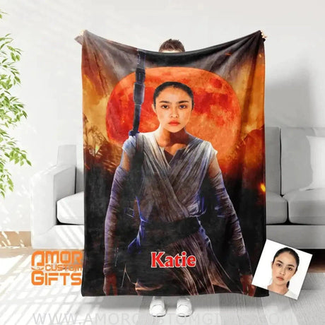 Blankets Custom Face & Name Star Wars Rey Girl Blanket